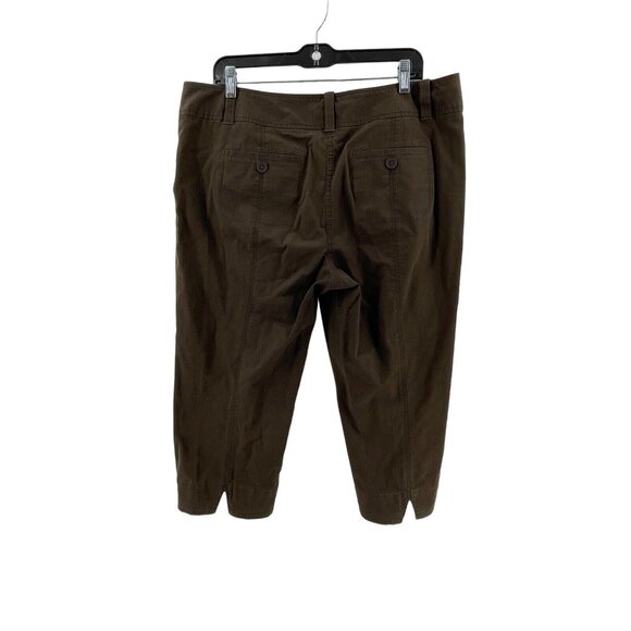 Ann Taylor Loft Women's Brown Wide Leg Cropped Khaki Pants Buttons Size 14 - Picture 5 of 13